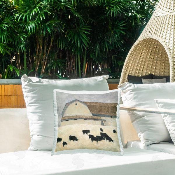 Stupell Industries Sue Jachimiec | Grazing Black Farm Cattle Printed Throw Pillow