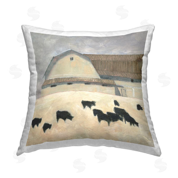 stupell industries Sue Jachimiec | Grazing Black Farm Cattle Printed Throw Pillow