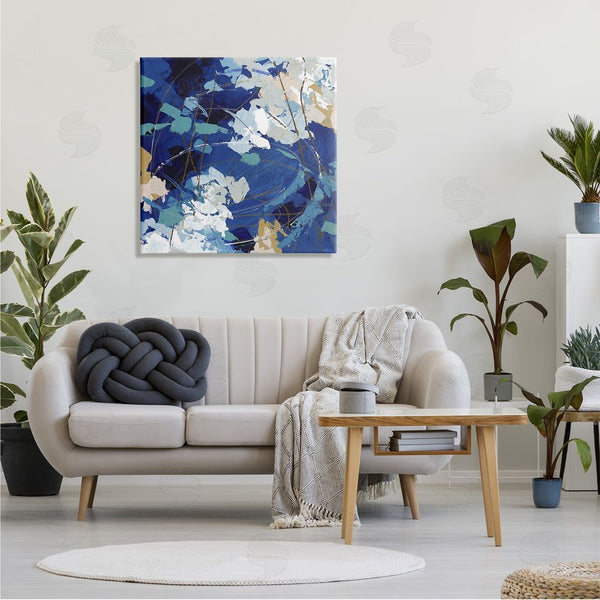 Stupell Industries Sue Riger | Modern Blue Gold Abstract Painting Busy Movement Composition Wall Art