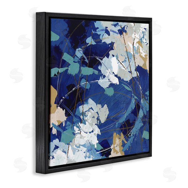 Stupell Industries Sue Riger | Modern Blue Gold Abstract Painting Busy Movement Composition Wall Art