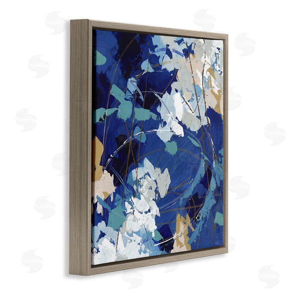 Stupell Industries Sue Riger | Modern Blue Gold Abstract Painting Busy Movement Composition Wall Art