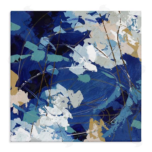 stupell industries Sue Riger | Modern Blue Gold Abstract Painting Busy Movement Composition Wall Art