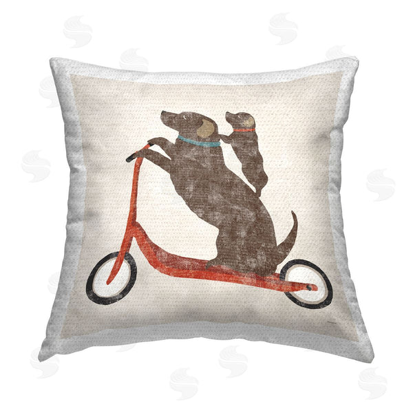 Stupell Industries Sue Schlabach | Dog & Puppy Riding Scooter Printed Throw Pillow
