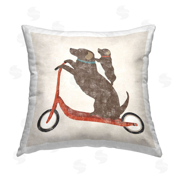 stupell industries Sue Schlabach | Dog & Puppy Riding Scooter Printed Throw Pillow