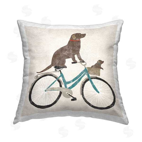 Stupell Industries Sue Schlabach | Dogs Riding Blue Bicycle Printed Throw Pillow