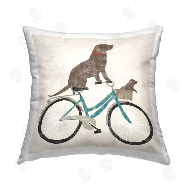 stupell industries Sue Schlabach | Dogs Riding Blue Bicycle Printed Throw Pillow