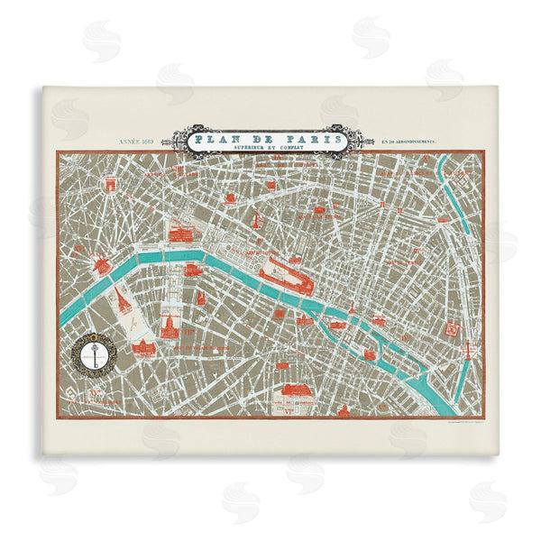 stupell industries Sue Schlabach | Vintage Parisian Map Seine River