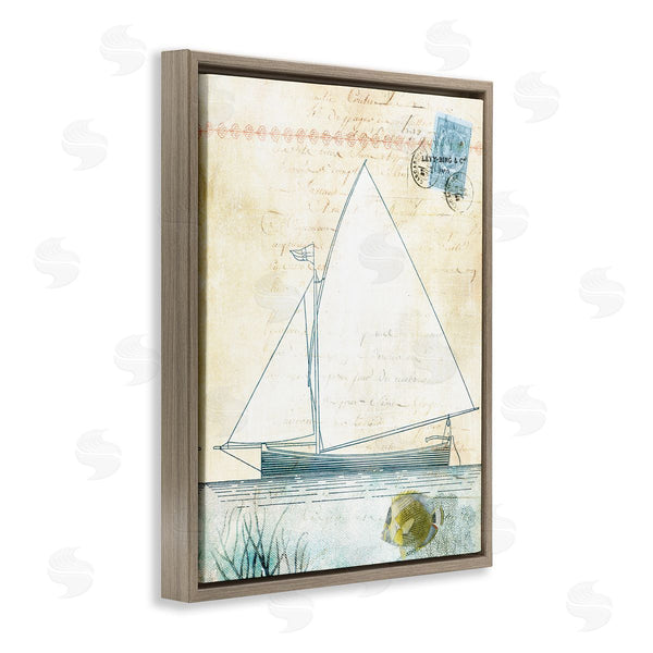 Stupell Industries Susan Arnot | Antique Sailboat & Postal Stamp