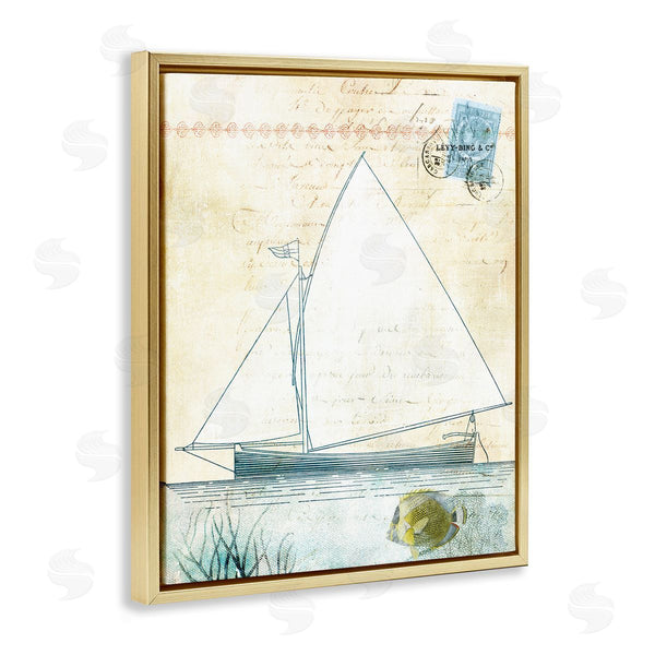 Stupell Industries Susan Arnot | Antique Sailboat & Postal Stamp
