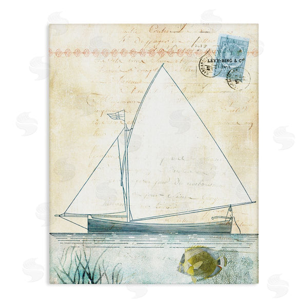 stupell industries Susan Arnot | Antique Sailboat & Postal Stamp