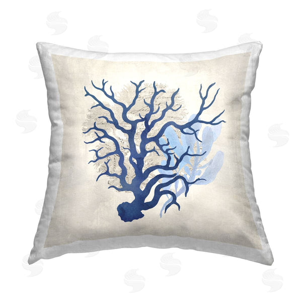 stupell industries Susan Arnot | Blue Coral Branches Printed Throw Pillow