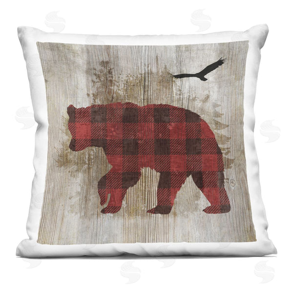 stupell industries Susan Arnot | Buffalo Plaid Bear & Bird Printed Throw Pillow