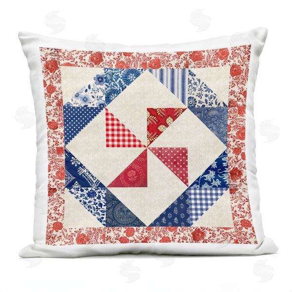 Stupell Industries Susan Arnot | Collaged Quilt Patterns Red & Blue Printed Throw Pillow