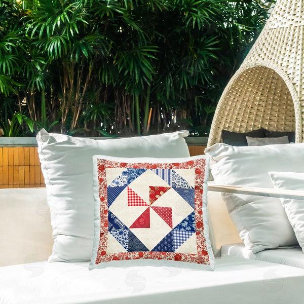 Stupell Industries Susan Arnot | Collaged Quilt Patterns Red & Blue Printed Throw Pillow