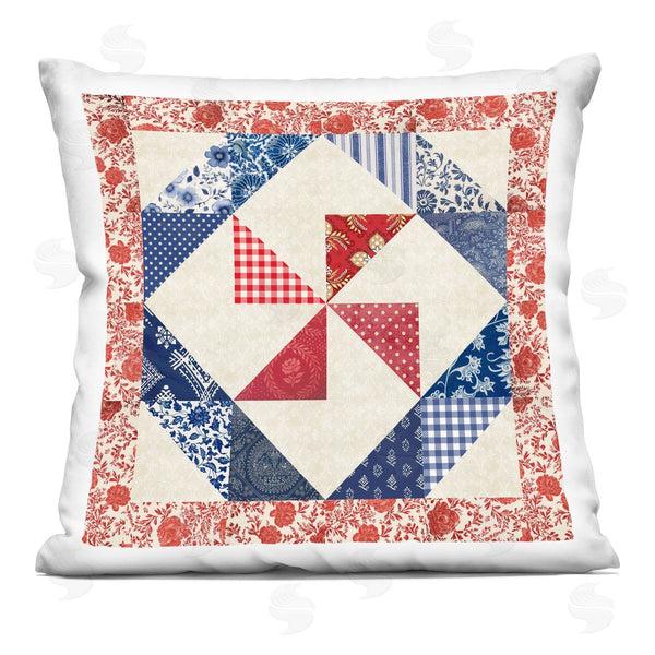 stupell industries Susan Arnot | Collaged Quilt Patterns Red & Blue Printed Throw Pillow