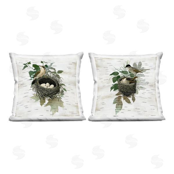 stupell industries Susan Arnot | Rustic Vintage Bird Nests Printed Throw Pillow Set