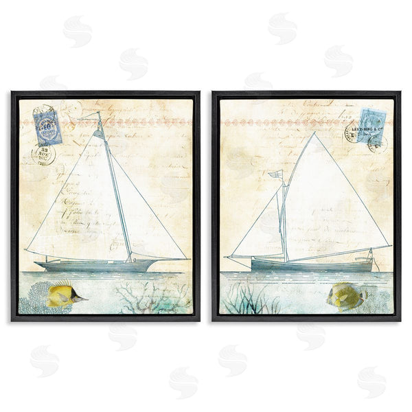 Stupell Industries Susan Arnot | Sailboats With Vintage Postage