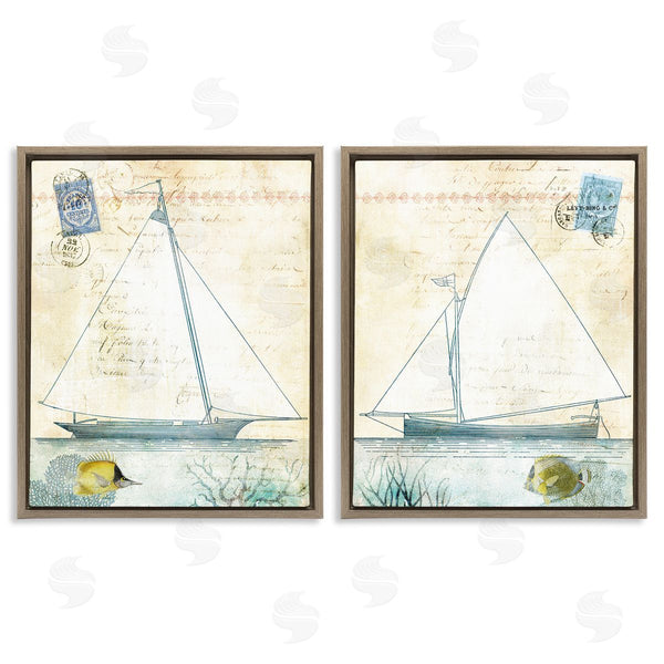 Stupell Industries Susan Arnot | Sailboats With Vintage Postage