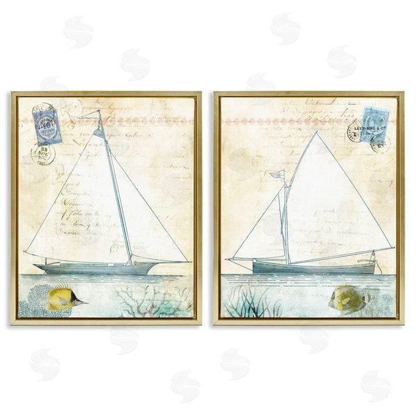 Stupell Industries Susan Arnot | Sailboats With Vintage Postage