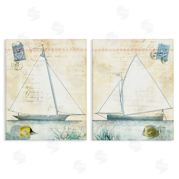 stupell industries Susan Arnot | Sailboats with Vintage Postage