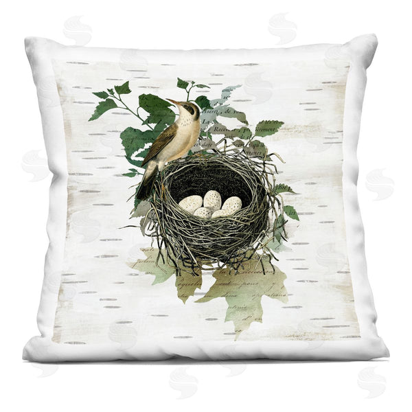 stupell industries Susan Arnot | Vintage Bird Nest & Flora Printed Throw Pillow