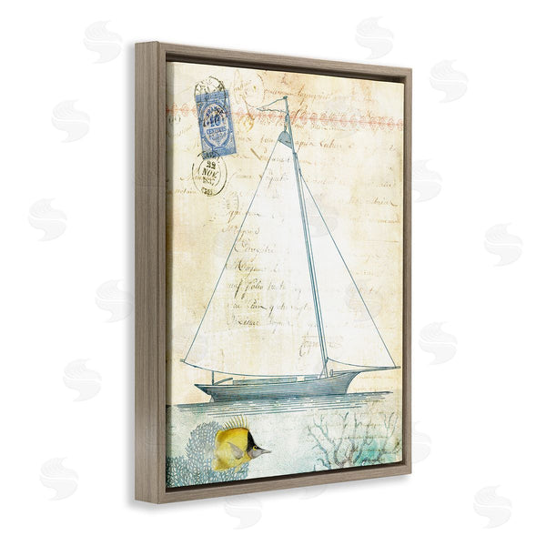 Stupell Industries Susan Arnot | Vintage Sailboat & Postal Stamp