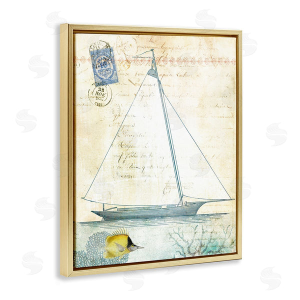 Stupell Industries Susan Arnot | Vintage Sailboat & Postal Stamp