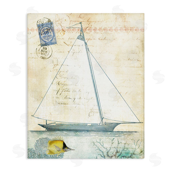 stupell industries Susan Arnot | Vintage Sailboat & Postal Stamp