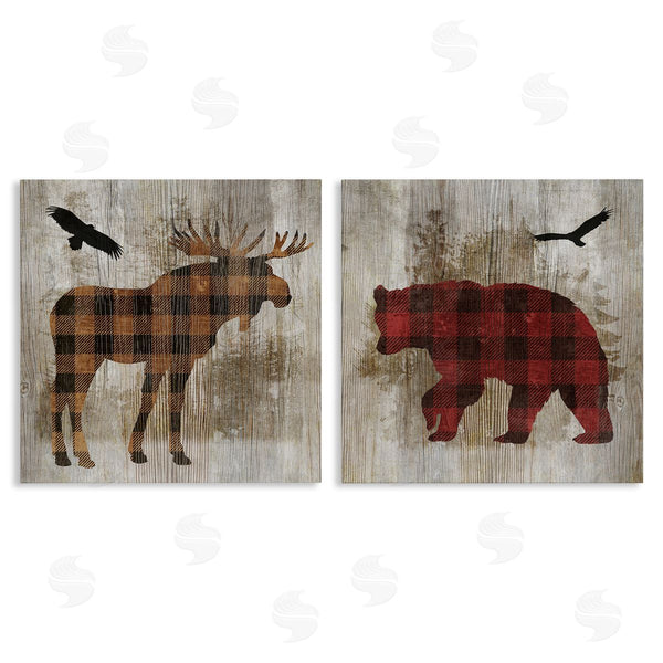 stupell industries Susan Arnot | Woodland Creatures Plaid Silhouettes