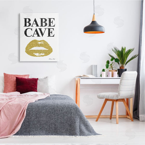 Stupell Industries Susan Ball | Babe Cave Sign Gold Frost Lips Modern Glam Fashion Wall Art