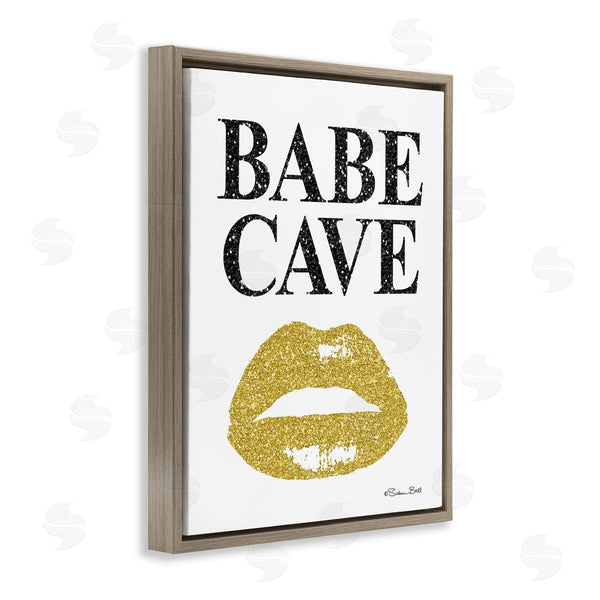 Stupell Industries Susan Ball | Babe Cave Sign Gold Frost Lips Modern Glam Fashion Wall Art