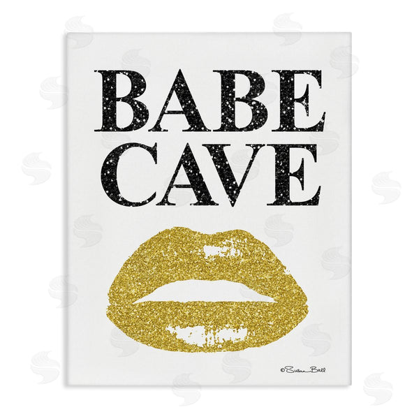 stupell industries Susan Ball | Babe Cave Sign Gold Frost Lips Modern Glam Fashion Wall Art
