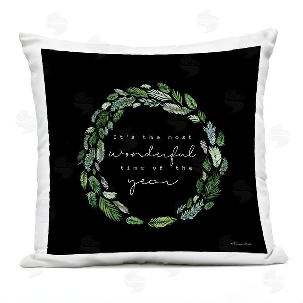 Stupell Industries Susan Ball | Most Wonderful Time Of Year Pine Wreath Printed Throw Pillow