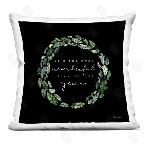stupell industries Susan Ball | Most Wonderful Time Of Year Pine Wreath Printed Throw Pillow