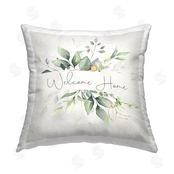stupell industries Susan Ball | Welcome Phrase Botanical Sprigs Printed Throw Pillow