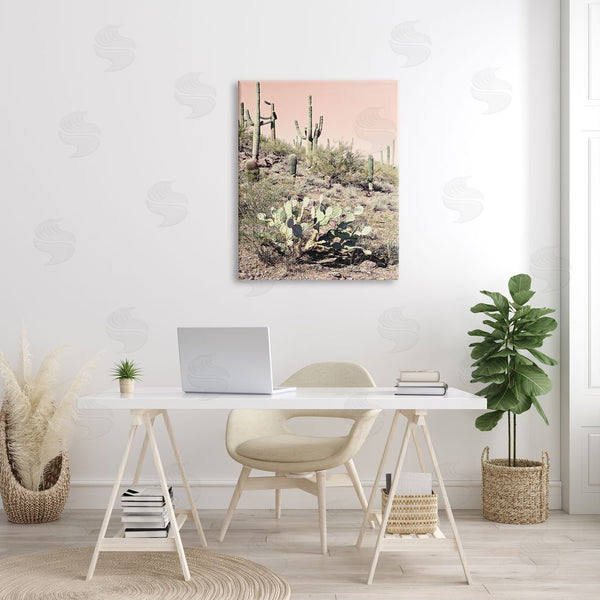 Stupell Industries Susan Bryant | Summer Dessert Landscape Cactus Prickly Pear Pink Sky Wall Art