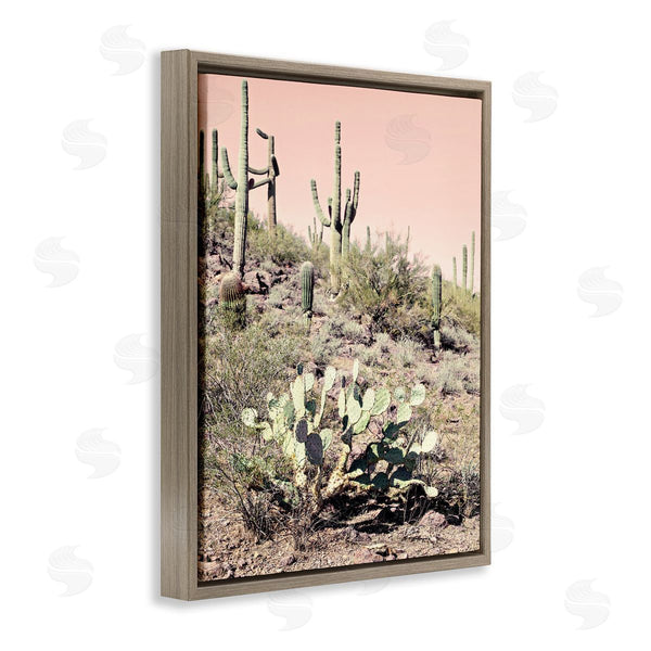 Stupell Industries Susan Bryant | Summer Dessert Landscape Cactus Prickly Pear Pink Sky Wall Art