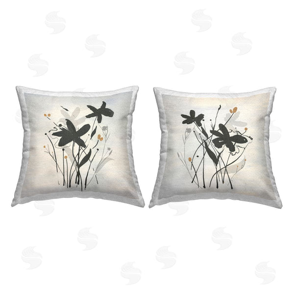 Stupell Industries Susan Jill | Abstract Black Wildflowers Printed Throw Pillow Set