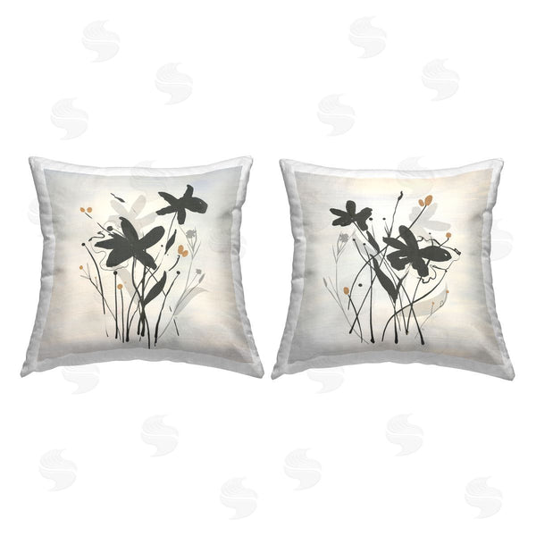 stupell industries Susan Jill | Abstract Black Wildflowers Printed Throw Pillow Set