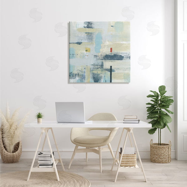 Stupell Industries Susan Jill | Abstract Paint Stroke Collage Blue Beige Woven Pattern Wall Art