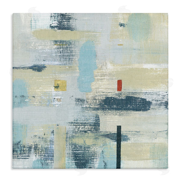 stupell industries Susan Jill | Abstract Paint Stroke Collage Blue Beige Woven Pattern Wall Art
