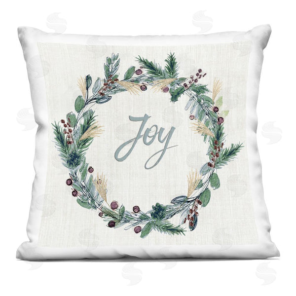 stupell industries Susan Jill | Joy Seasonal Greenery Wreath Printed Throw Pillow