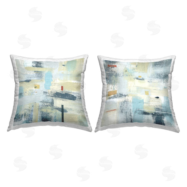 stupell industries Susan Jill | Modern Blue Beige Abstract Cross Hatch Pattern Printed Throw Pillow Set