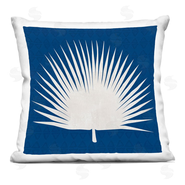 stupell industries Susan Jill | Wide Palm Leaf Abstract Blue White Printed Throw Pillow