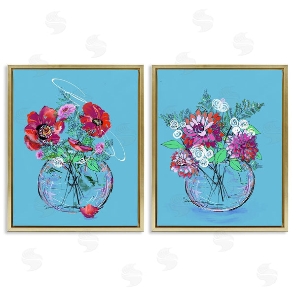 Stupell Industries Susan Lugar | Vivid Flower Vases On Blue