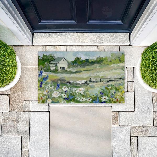 Stupell Industries Susan Winget | Barn With White Flowers Non-Woven Door Mat