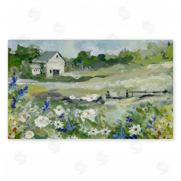 stupell industries Susan Winget | Barn With White Flowers Non-Woven Door Mat