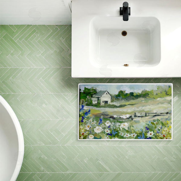 Stupell Industries Susan Winget | Barn With White Flowers Plush Bath Mat
