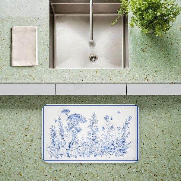 Stupell Industries Susan Winget | Blue Toile Flowers Anti-Fatigue Mat