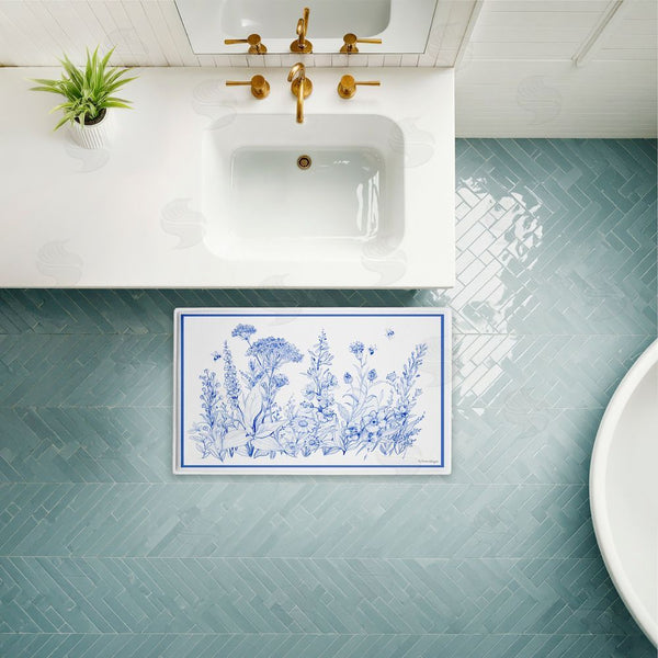 Stupell Industries Susan Winget | Blue Toile Flowers Plush Bath Mat